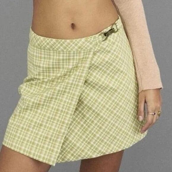 Urban Outfitter Skirt Women's Small Green White Wrap Hook Closure Mini Pocket - Picture 1 of 8